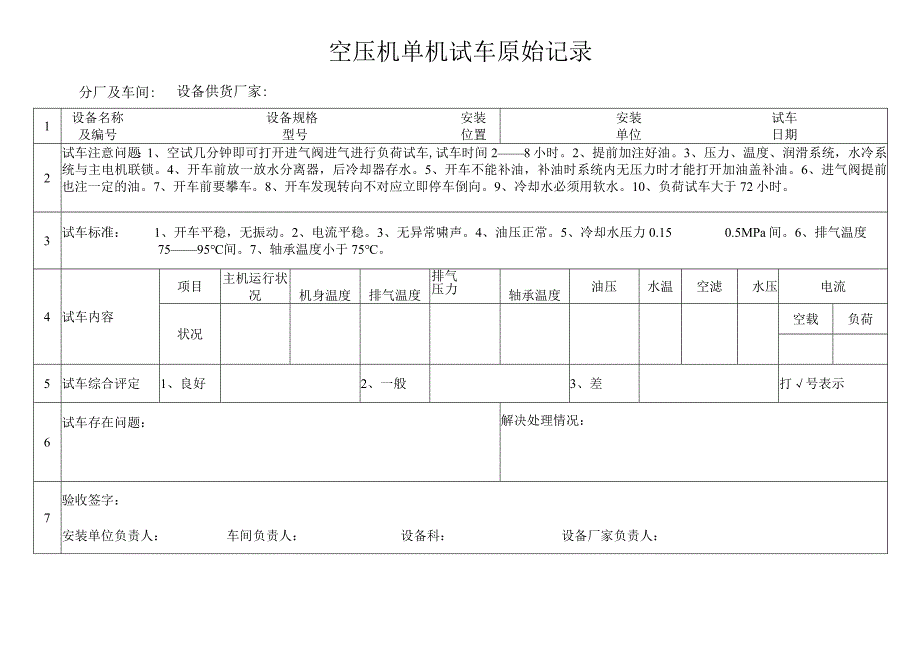 空压机单机试车原始记录.docx_第1页