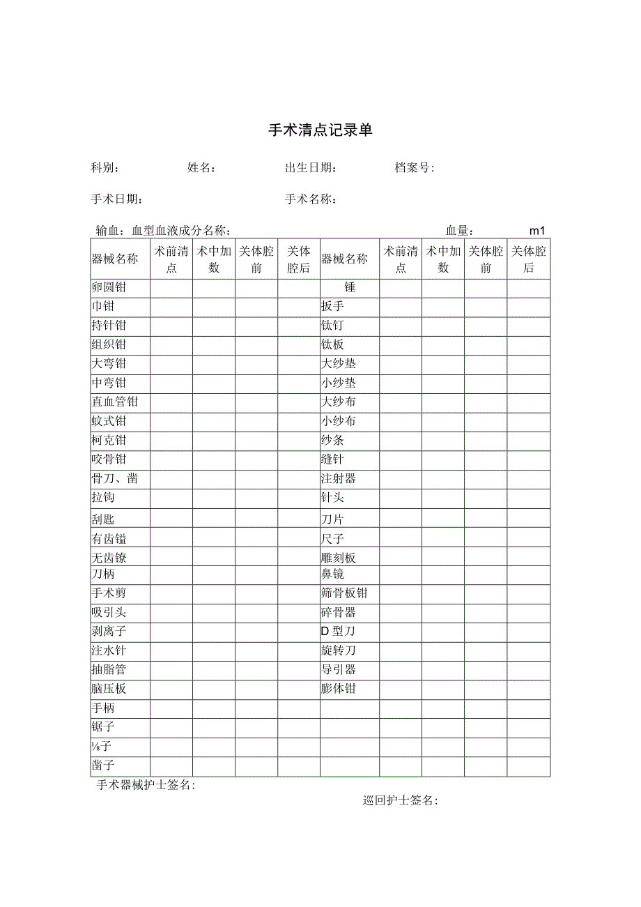 美容医院手术清点记录单.docx_第1页