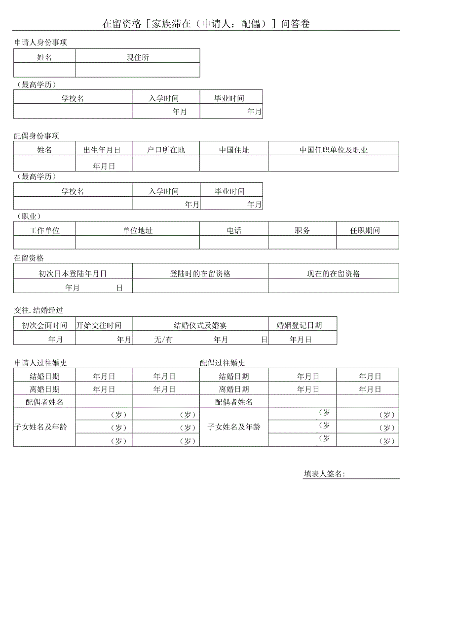 在留资格家族滞在申请人配偶问答卷.docx_第1页