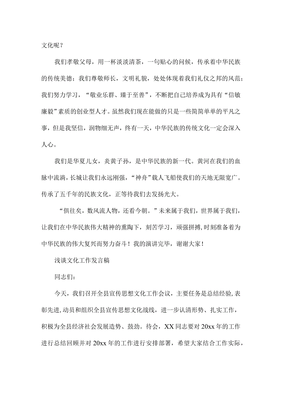 浅谈文化工作发言稿.docx_第2页