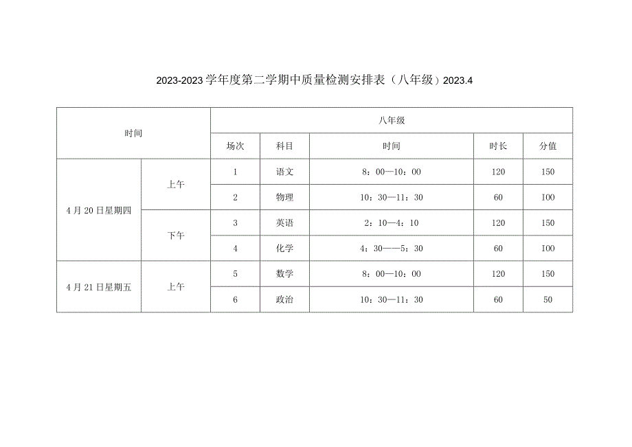 弘毅中学2022-2023学年度第一学期中质量检测安排表(六、七年级)--2022.4.docx_第2页