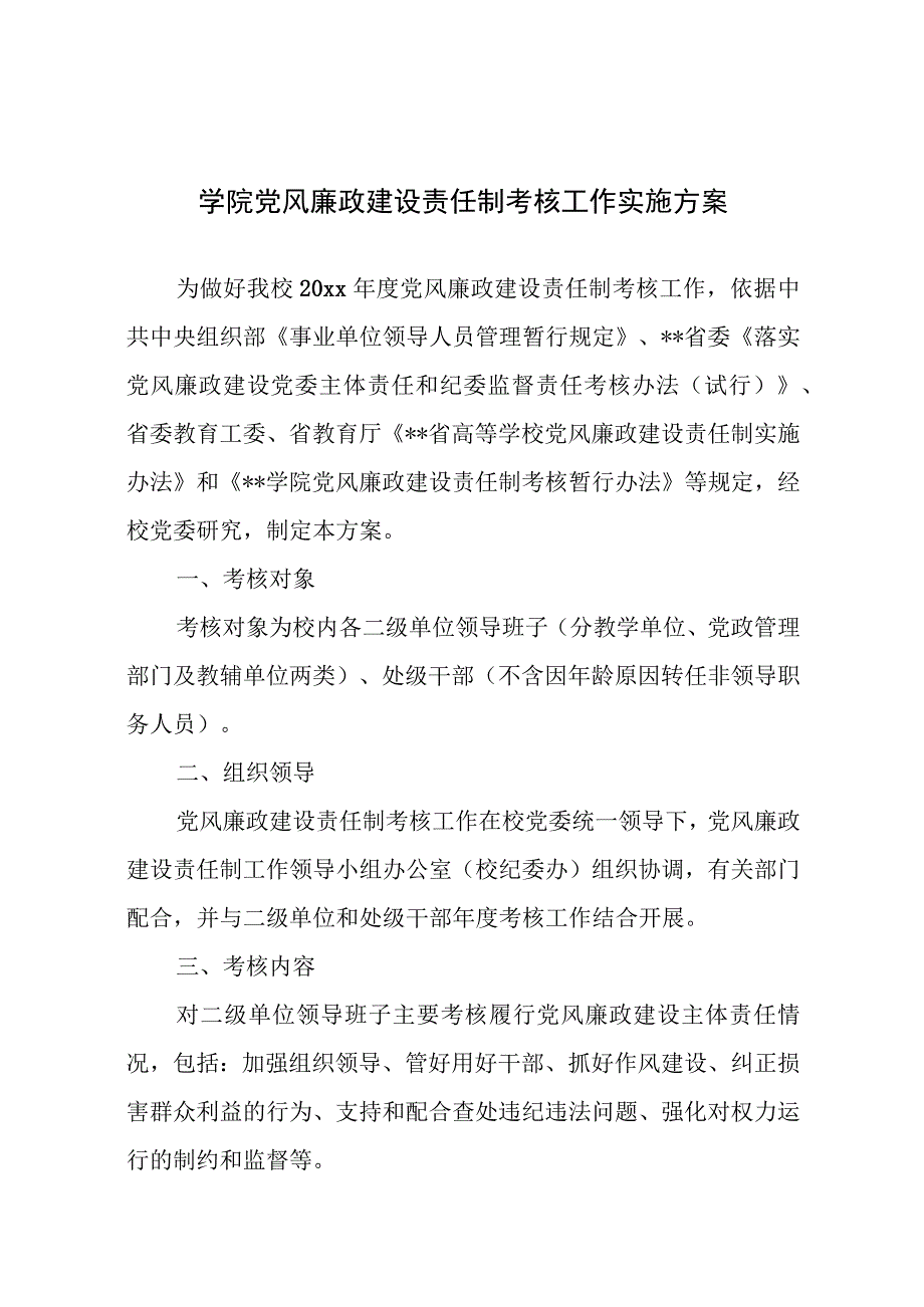 学院党风廉政建设责任制考核工作实施方案.docx_第1页