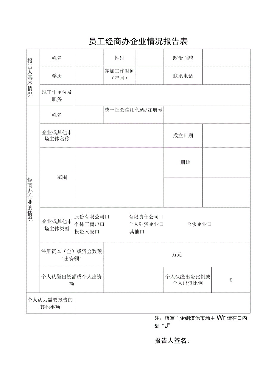 员工经商办企业情况报告表.docx_第1页