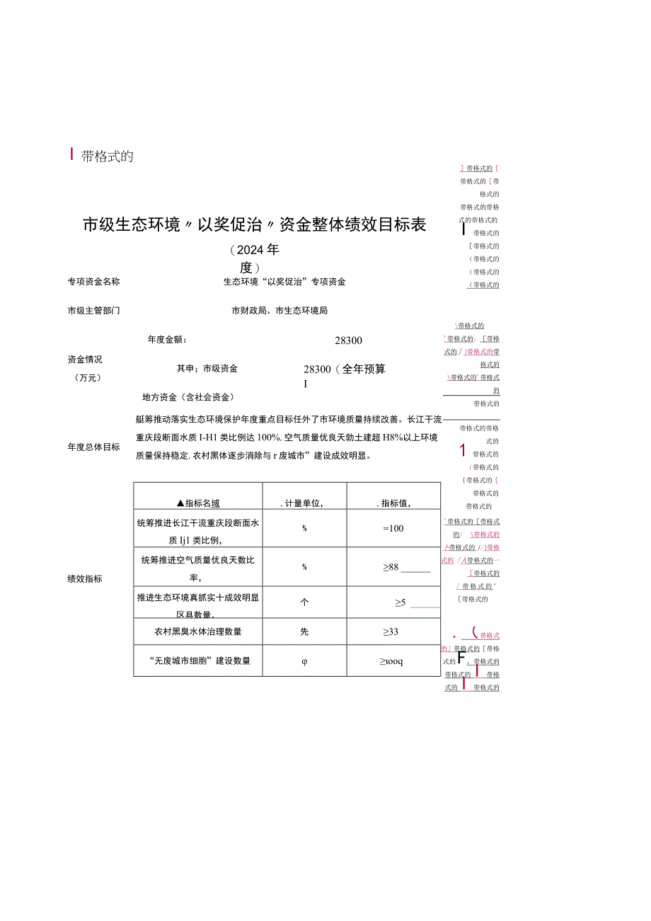 市级生态环境“以奖促治”资金整体绩效目标表.docx_第1页