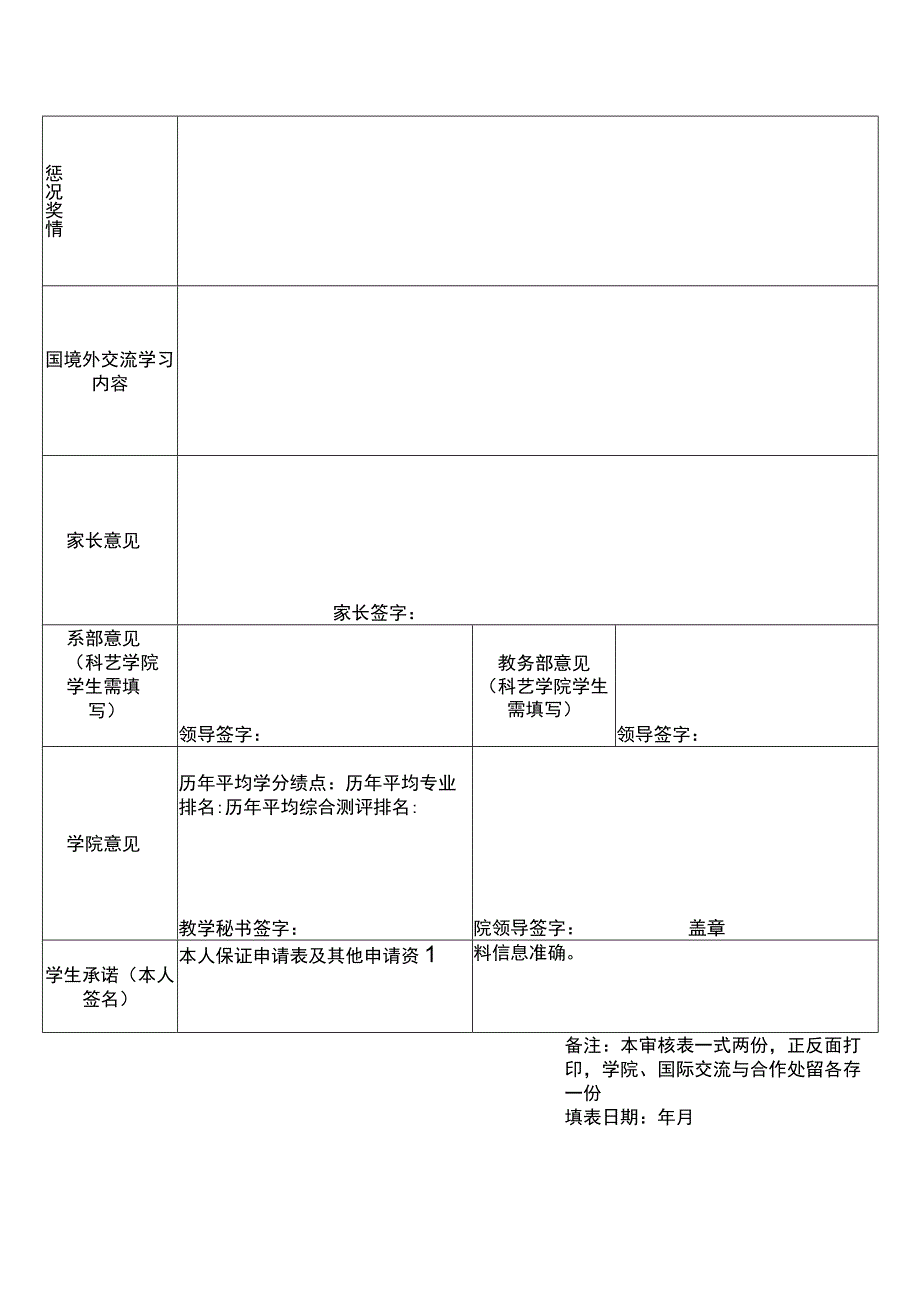 浙江理工大学学生通过校际交流关系赴国境外交流学习审核表本科生.docx_第2页