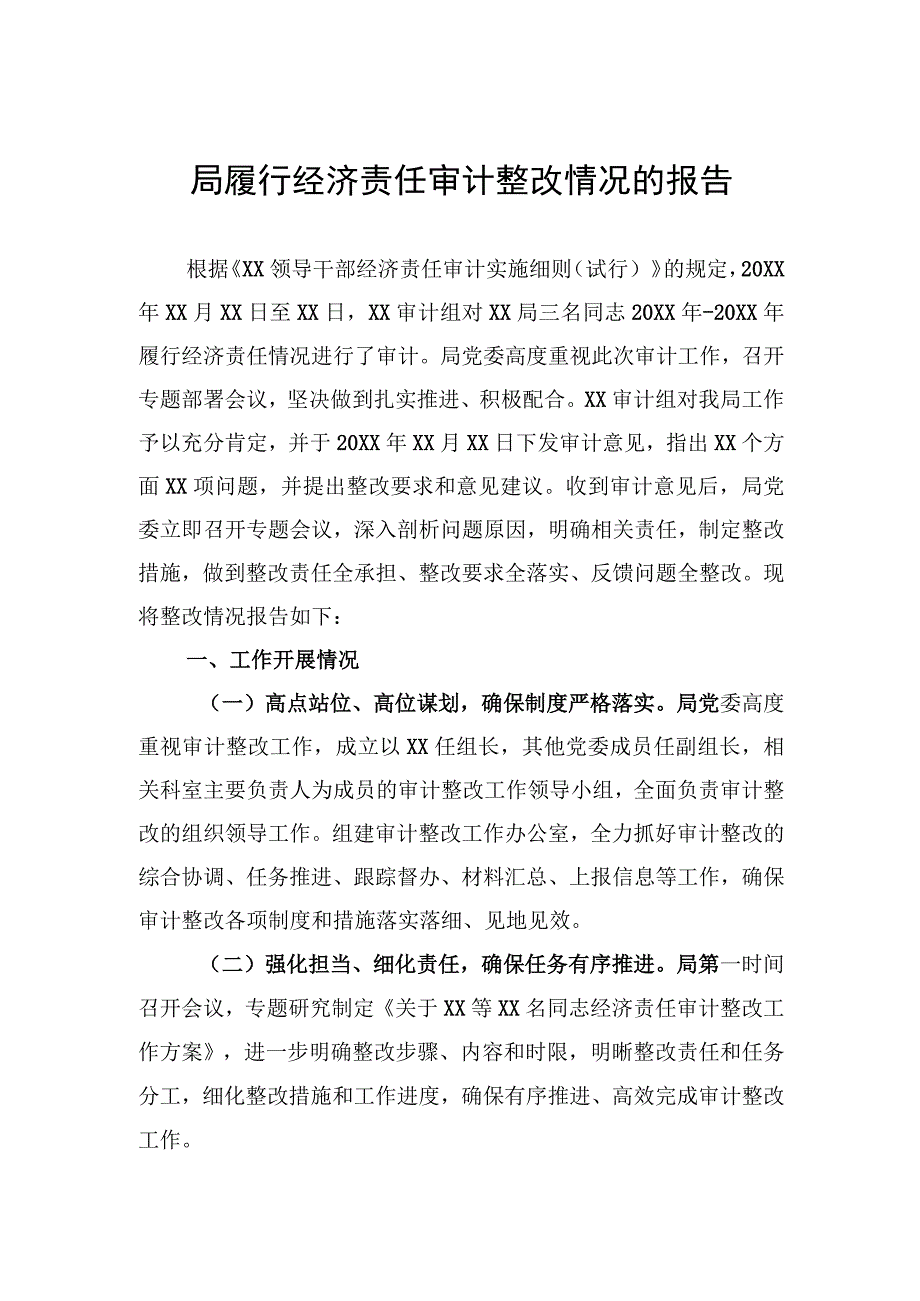 局履行经济责任审计整改情况的报告.docx_第1页