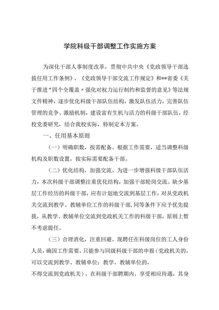 学院年科级干部调整工作实施方案.docx_第1页