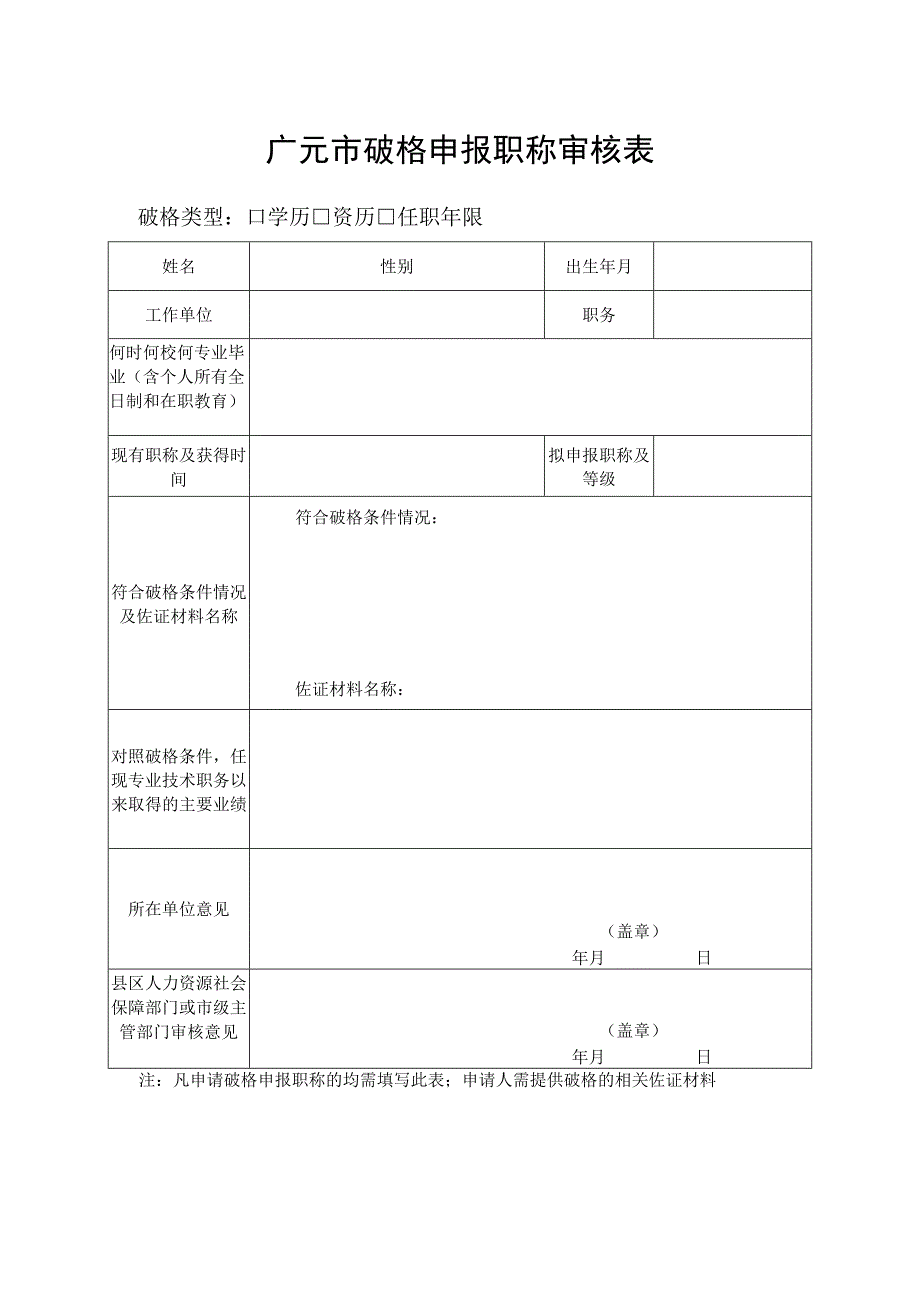 广元市破格申报职称审核表.docx_第1页