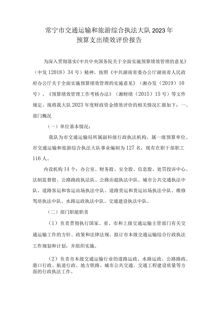 常宁市交通运输和旅游综合执法大队2022年预算支出绩效评价报告.docx_第1页