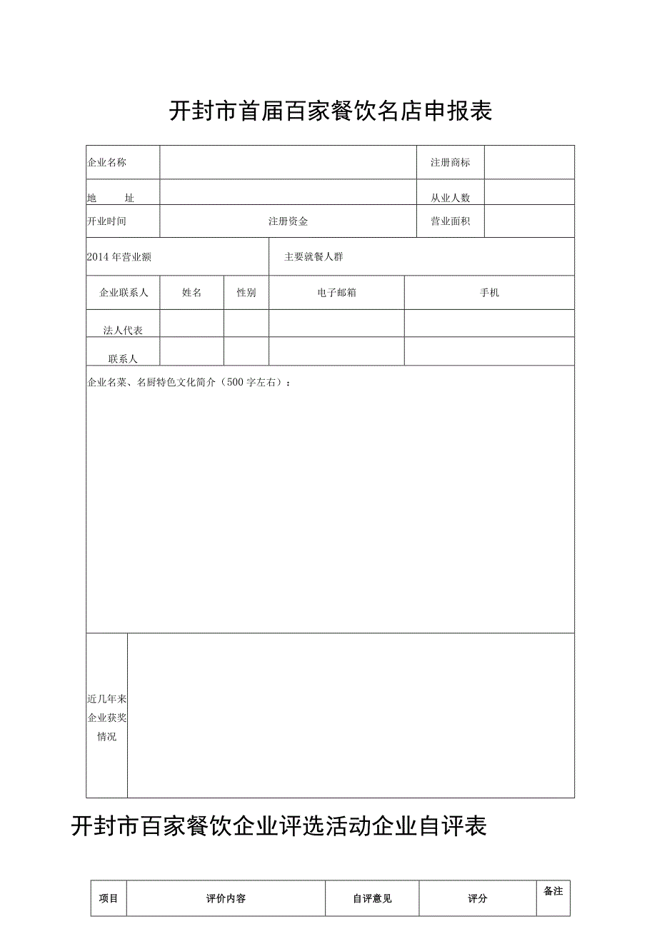 开封市首届百家餐饮名店申报表.docx_第1页