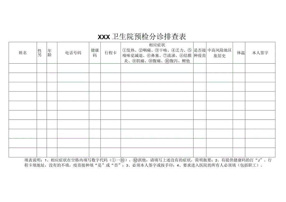 卫生院预检分诊排查表.docx_第1页