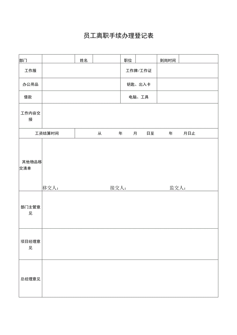 员工离职手续办理登记表.docx_第1页