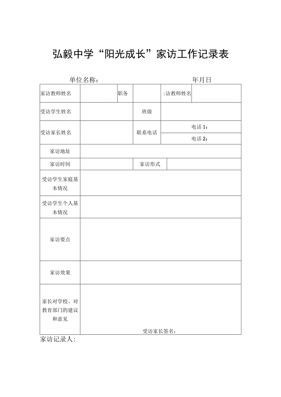 弘毅中学“阳光成长”家访工作记录表.docx_第1页