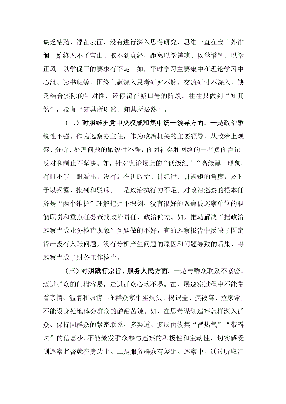 市委巡察办主任2023年专题民主生活会对照检查材料.docx_第2页