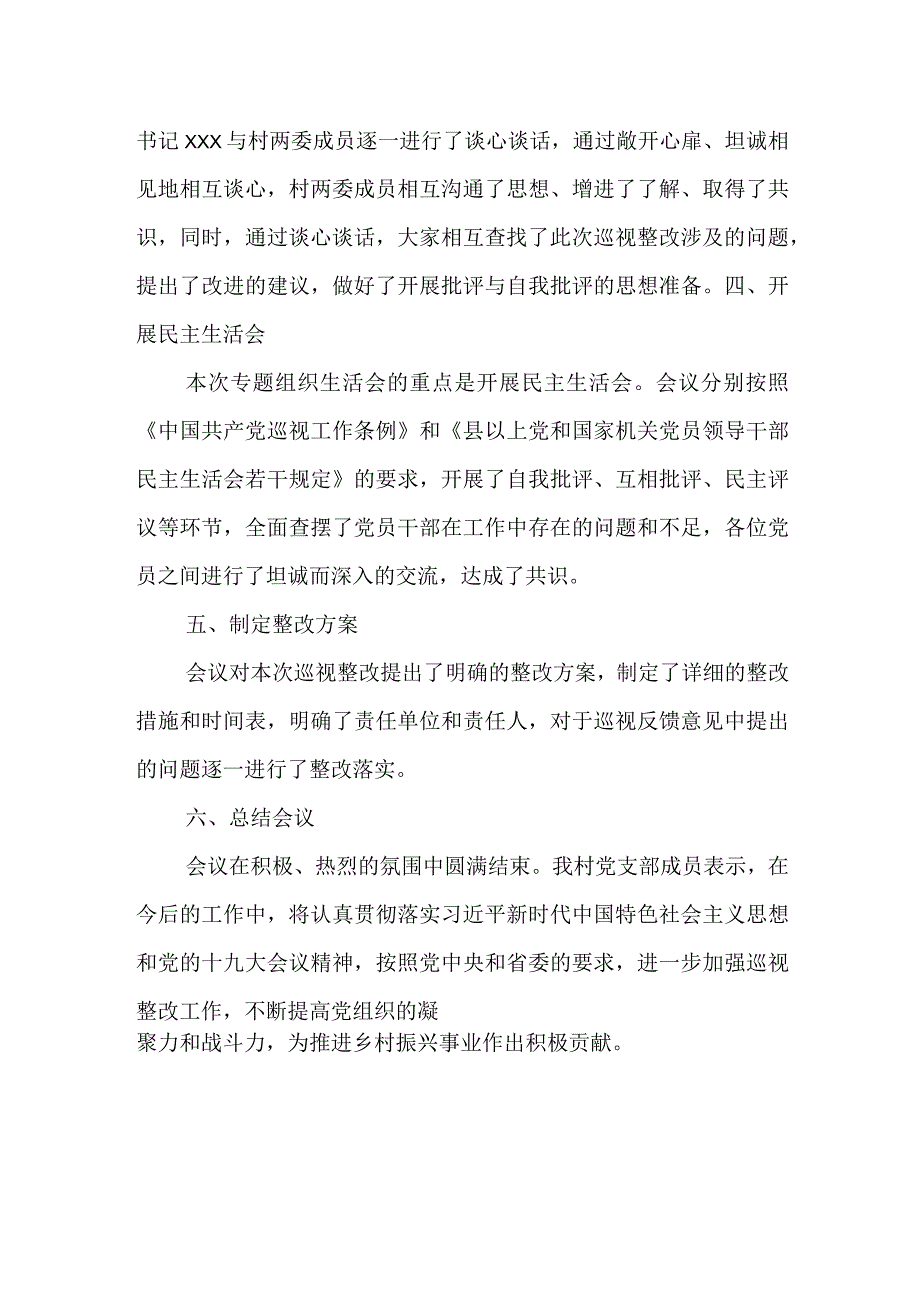 村党支部召开巡视整改专题组织生活会情况报告.docx_第2页