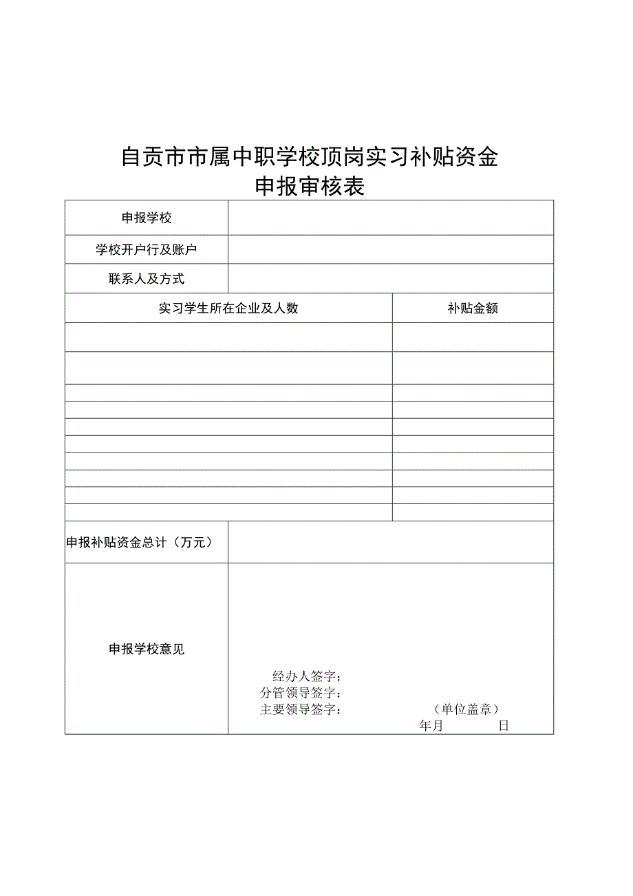 自贡市市属中职学校顶岗实习补贴资金申报审核表.docx_第1页