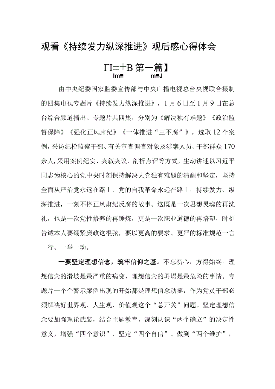 （10篇）观看《持续发力纵深推进》观后感心得体会.docx_第1页