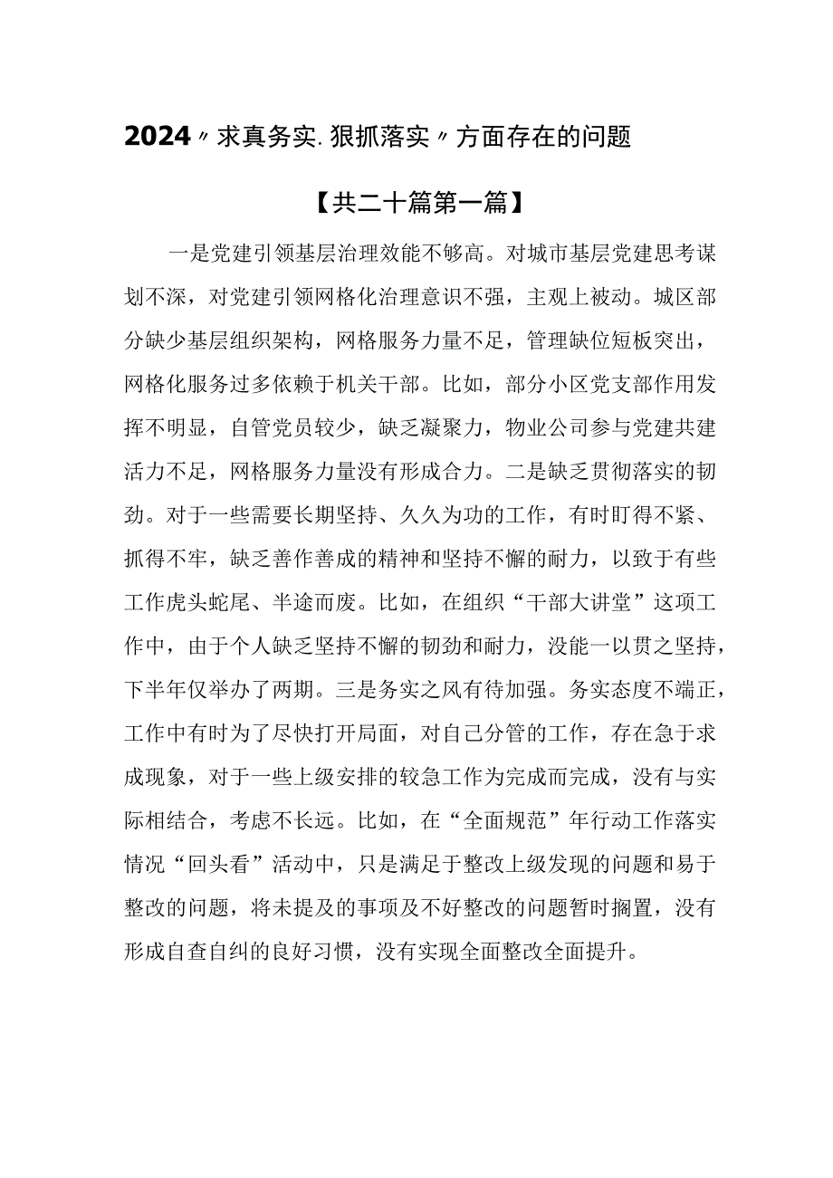 （20篇）2024“求真务实、狠抓落实”方面存在的问题.docx_第1页