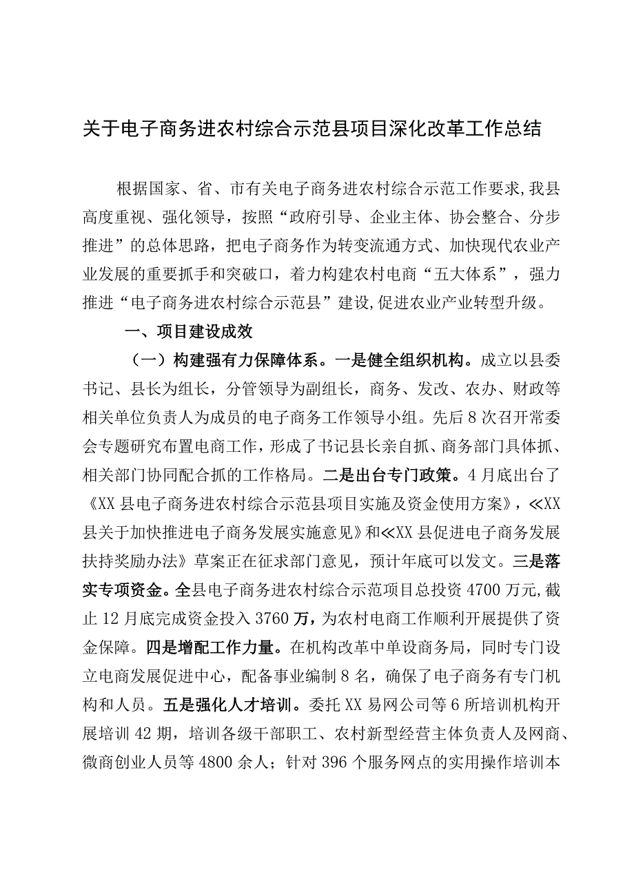 电子商务进农村综合示范县项目建设情况报告.docx_第1页