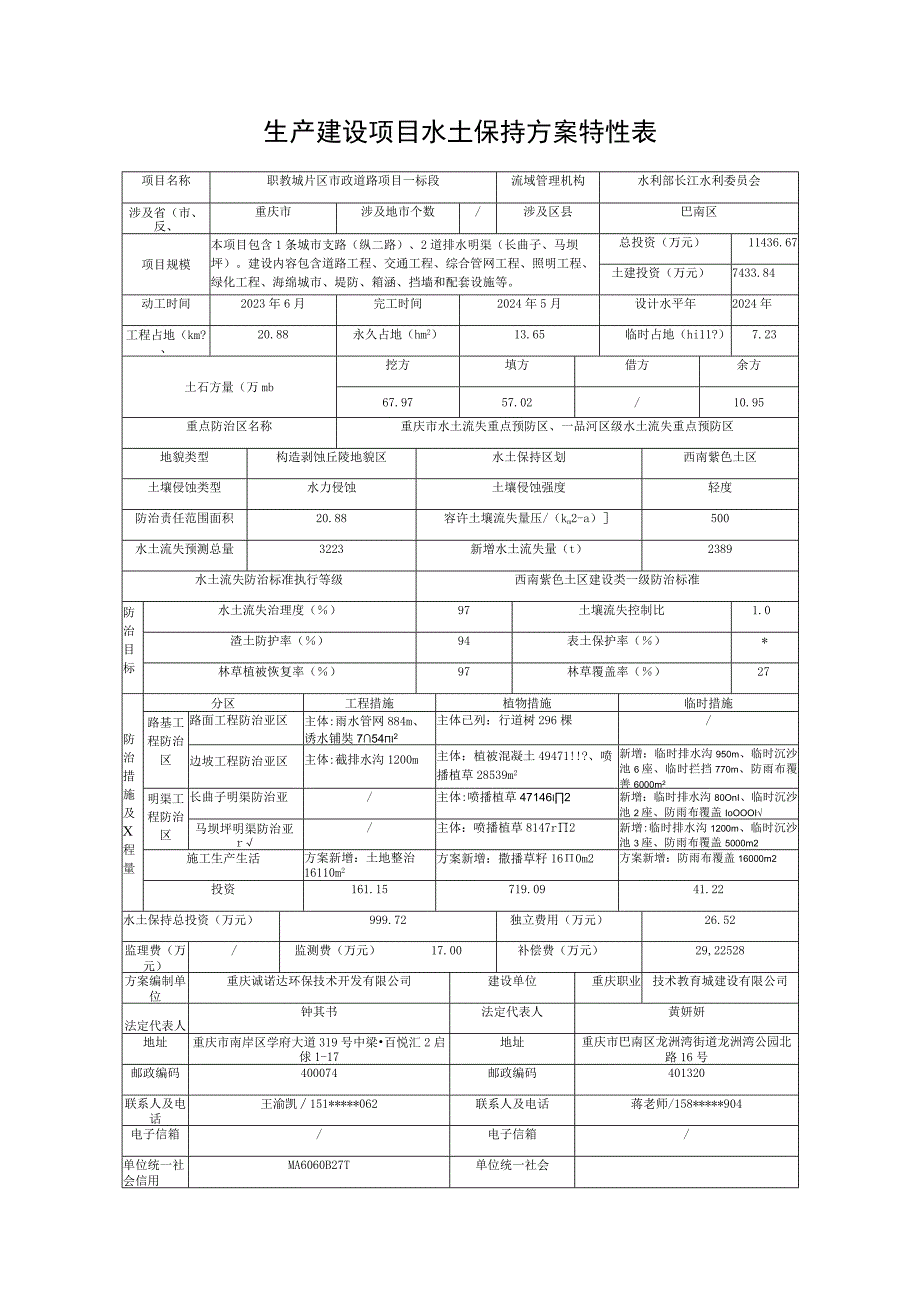 生产建设项目水土保持方案特性表.docx_第1页