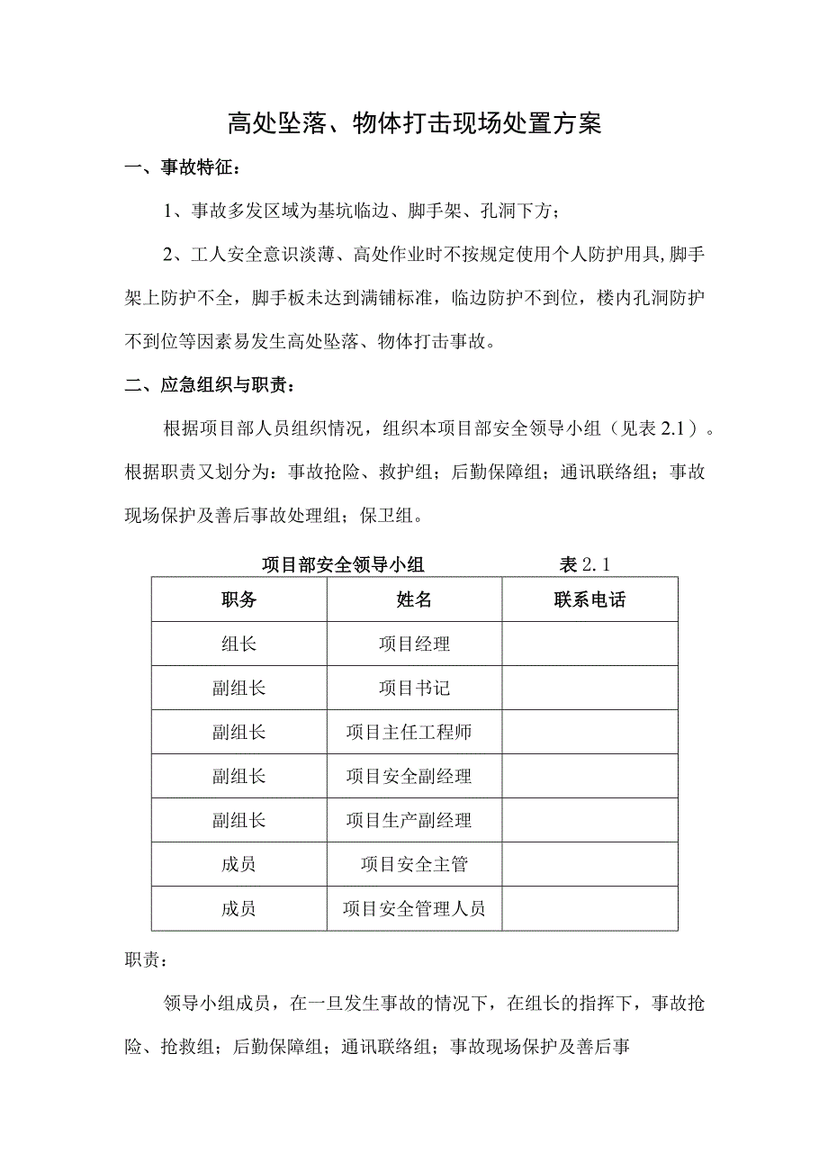 高处坠落、物体打击现场处置方案最新版.docx_第2页