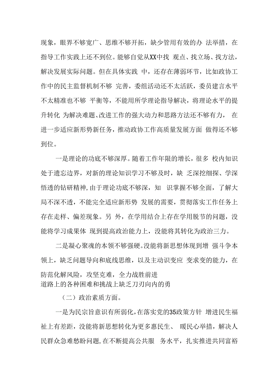 2023年度某县政协主席专题民主生活会对照检查材料.docx_第2页