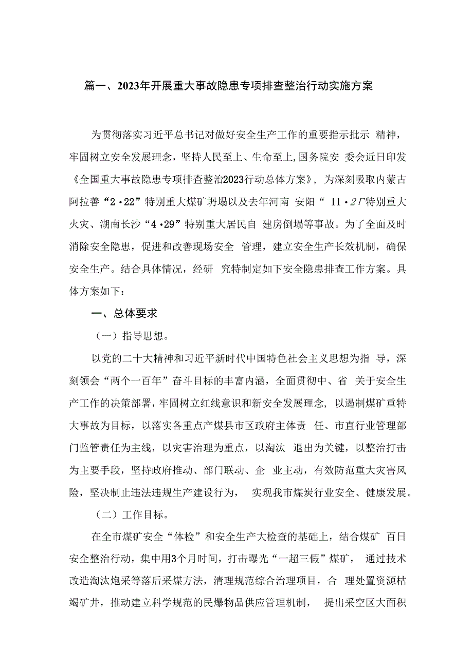 2023年开展重大事故隐患专项排查整治行动实施方案【10篇精选】供参考.docx_第2页