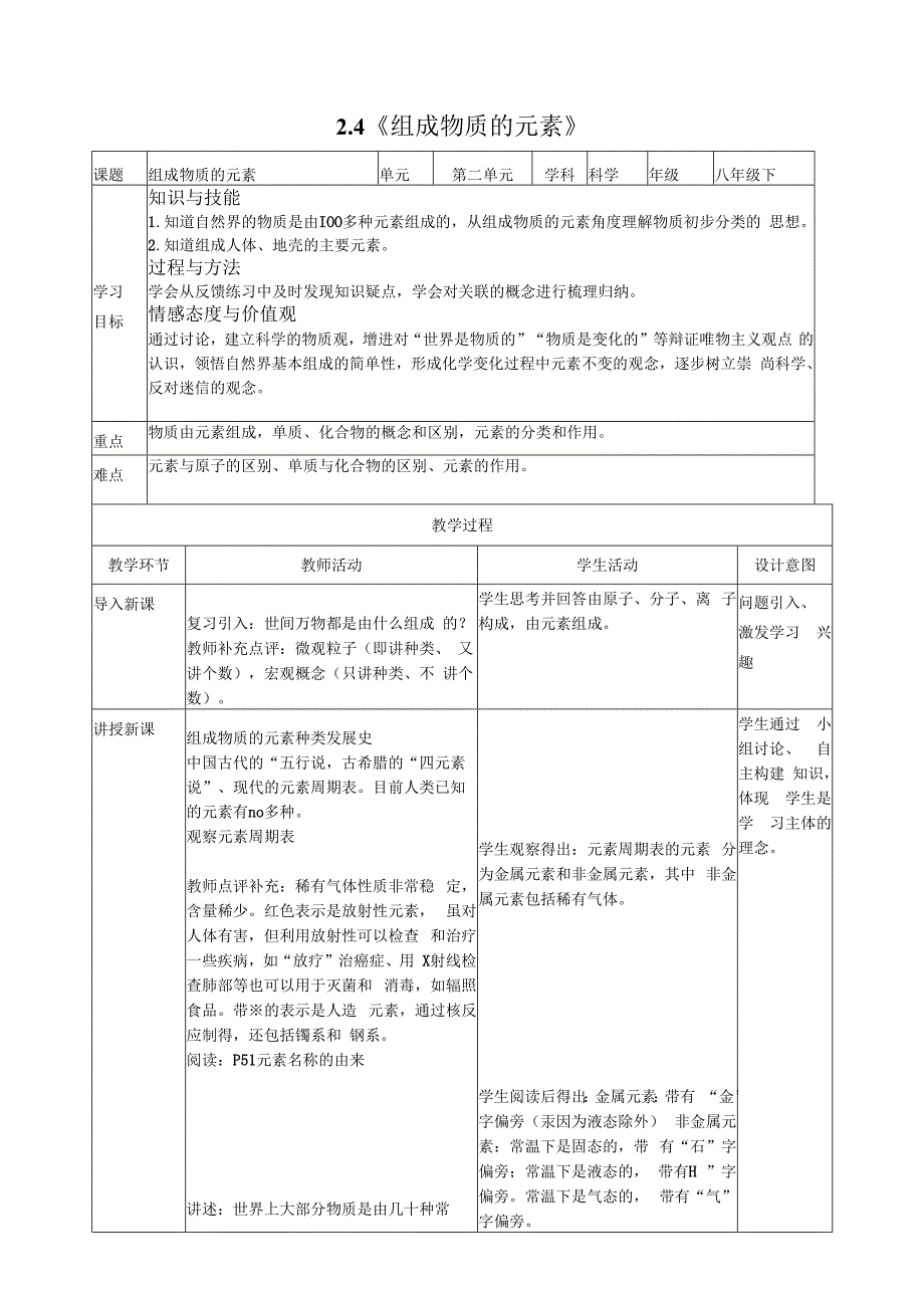 2.4《组成物质的元素》教案公开课教案教学设计课件案例试卷.docx_第1页