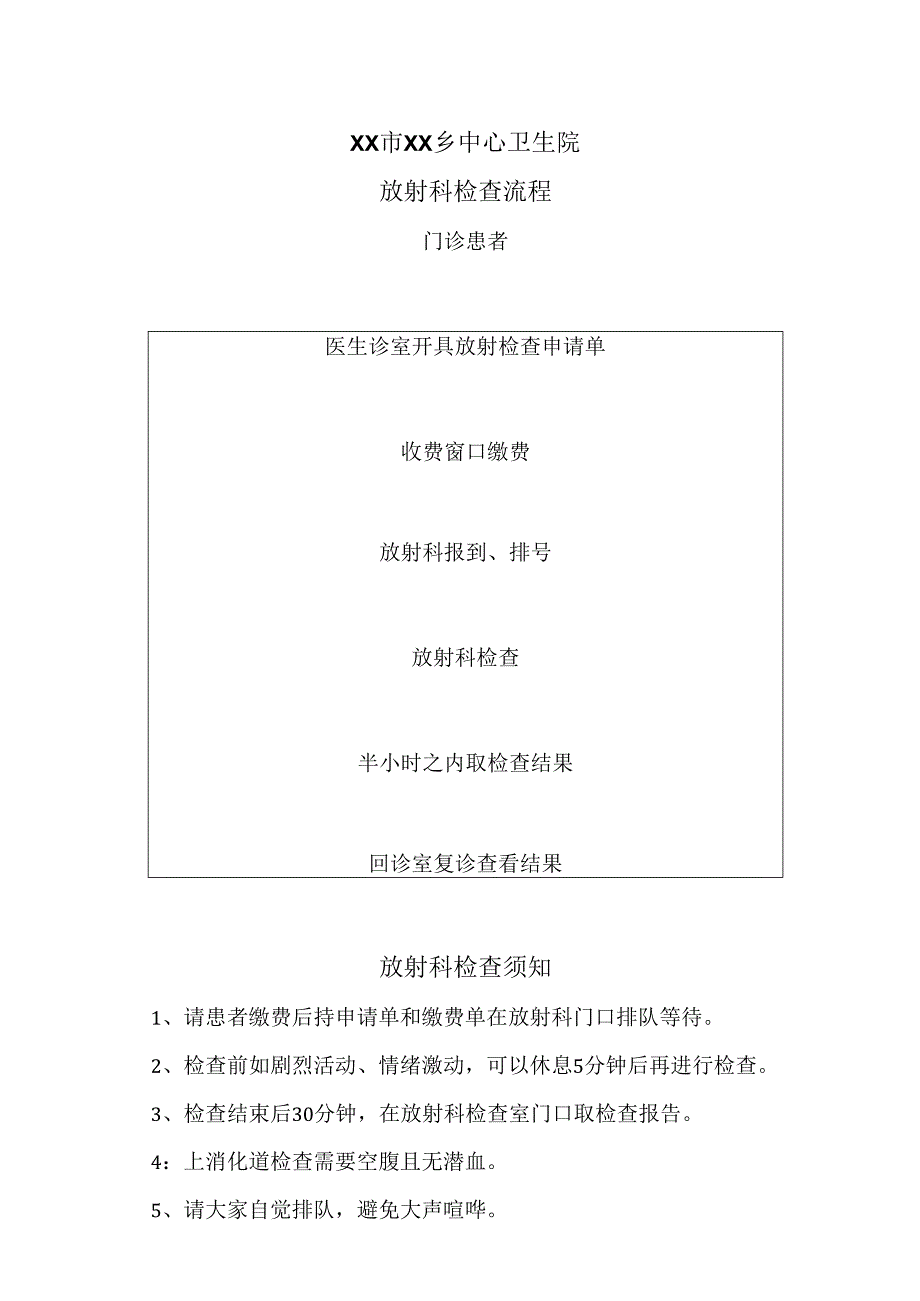 XX市XX乡中心卫生院放射科检查流程（2024年）.docx_第1页