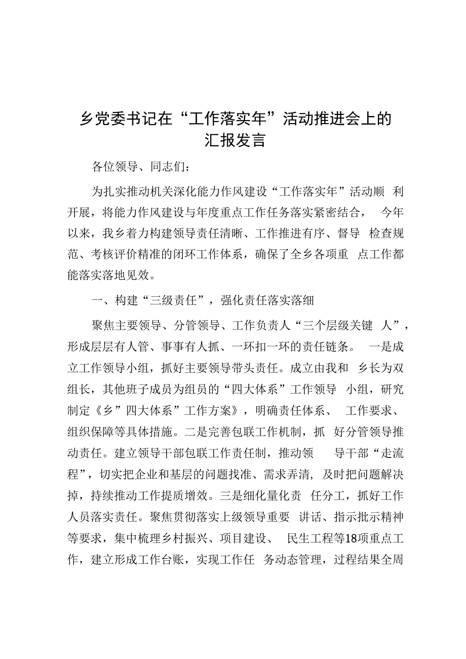 乡党委书记在“工作落实年”活动推进会上的汇报发言.docx_第1页