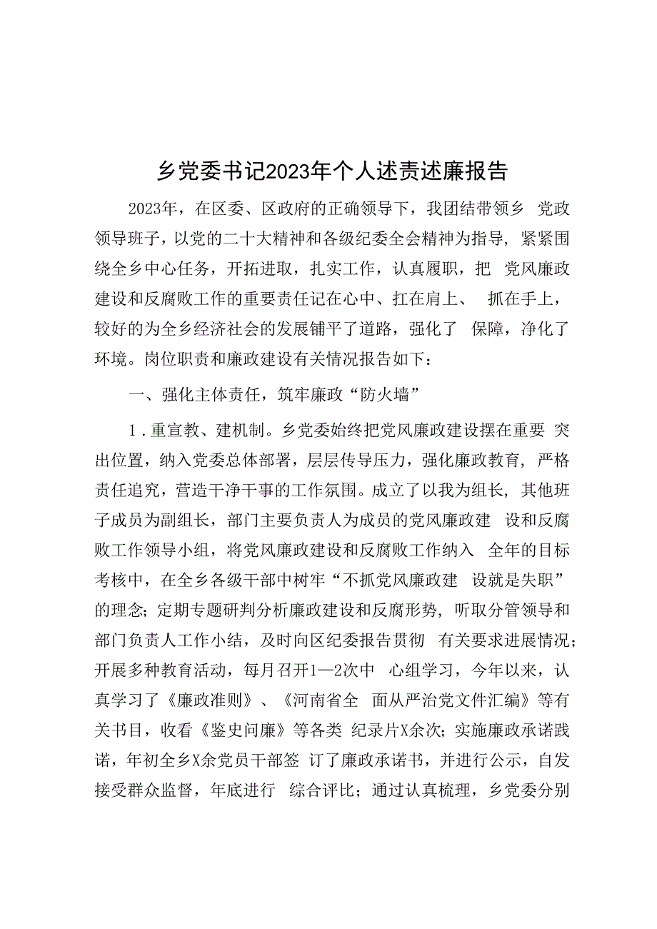 乡党委书记2023年个人述责述廉报告.docx_第1页