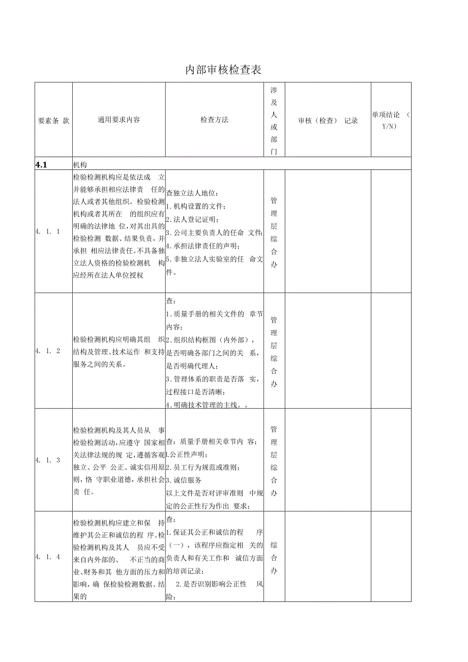 内部审核检查表.docx_第1页