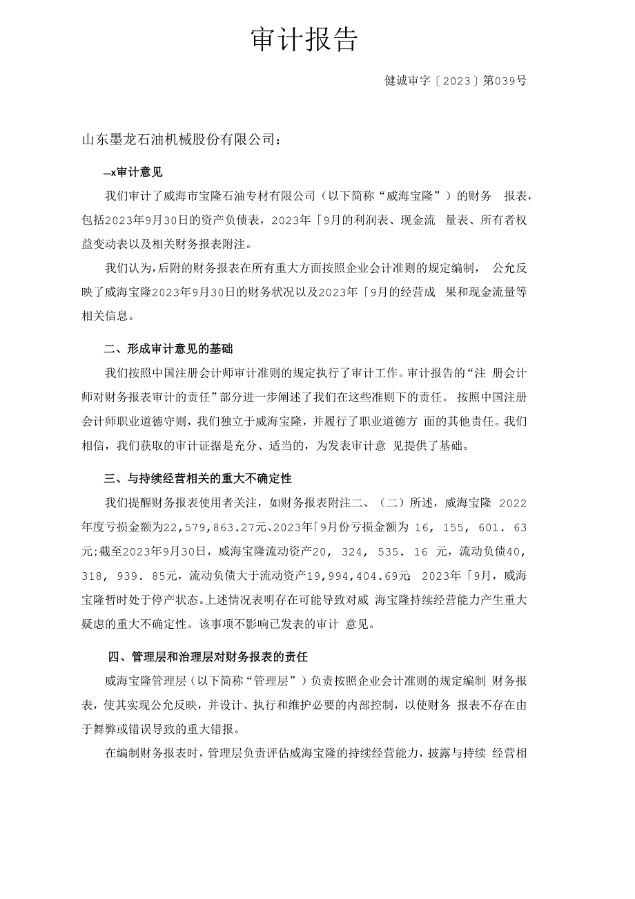 山东墨龙：威海市宝隆石油专材有限公司审计报告.docx_第2页