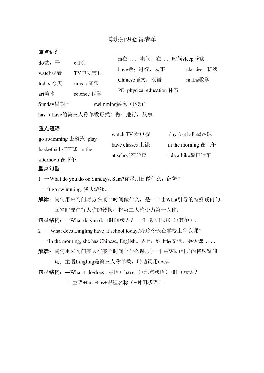 外研版三起三年级下册Module 6知识必备清单.docx_第1页