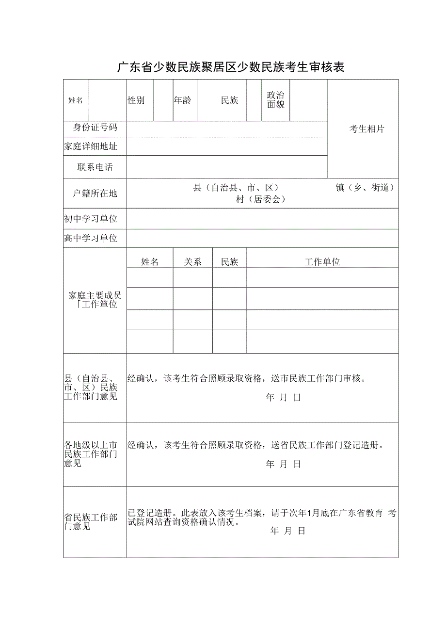 广东省少数民族聚居区少数民族考生审核表.docx_第1页