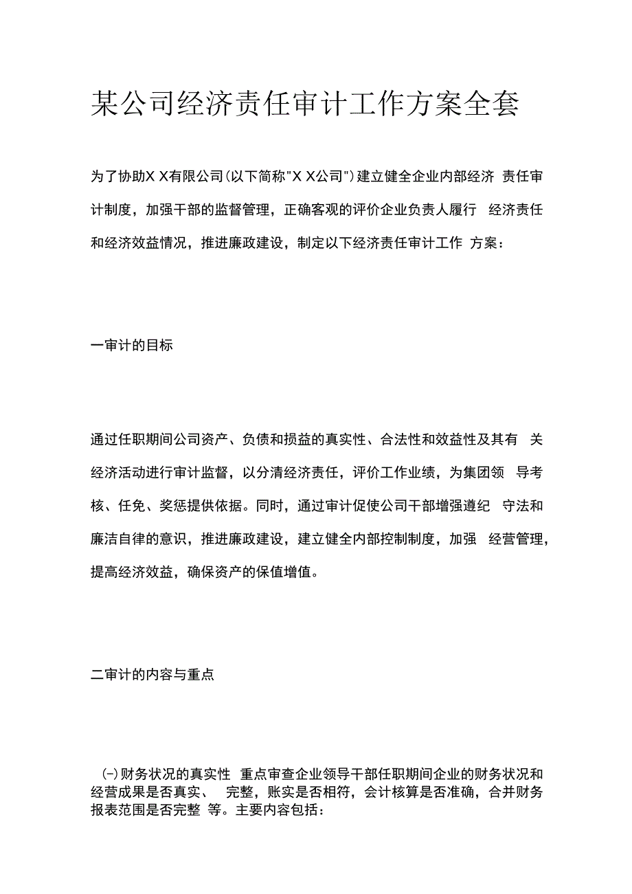 某公司经济责任审计工作方案全套.docx_第1页