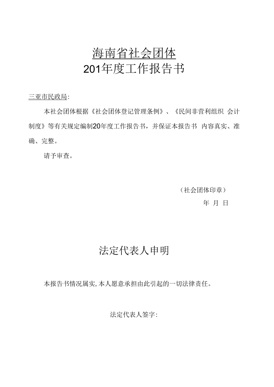 海南省社会团体201年度工作报告书.docx_第1页