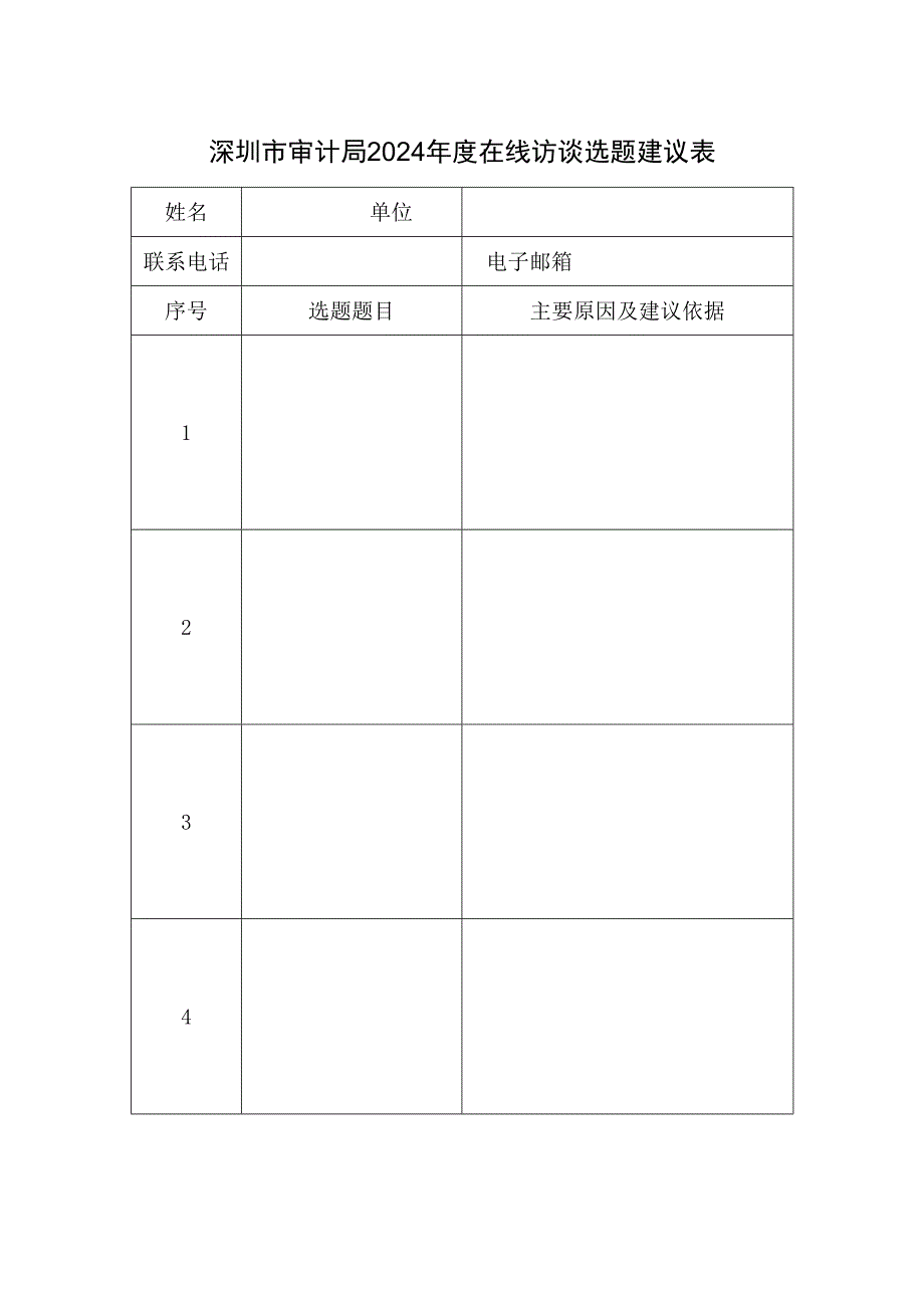 深圳市审计局2024年度在线访谈选题建议表.docx_第1页