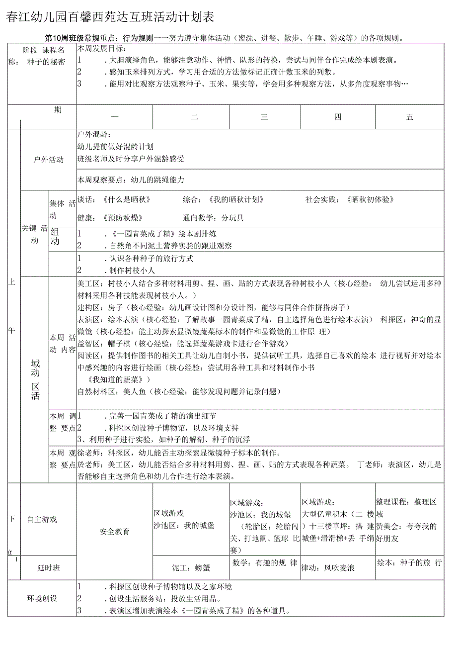 春江幼儿园百馨西苑大5班活动计划表.docx_第1页