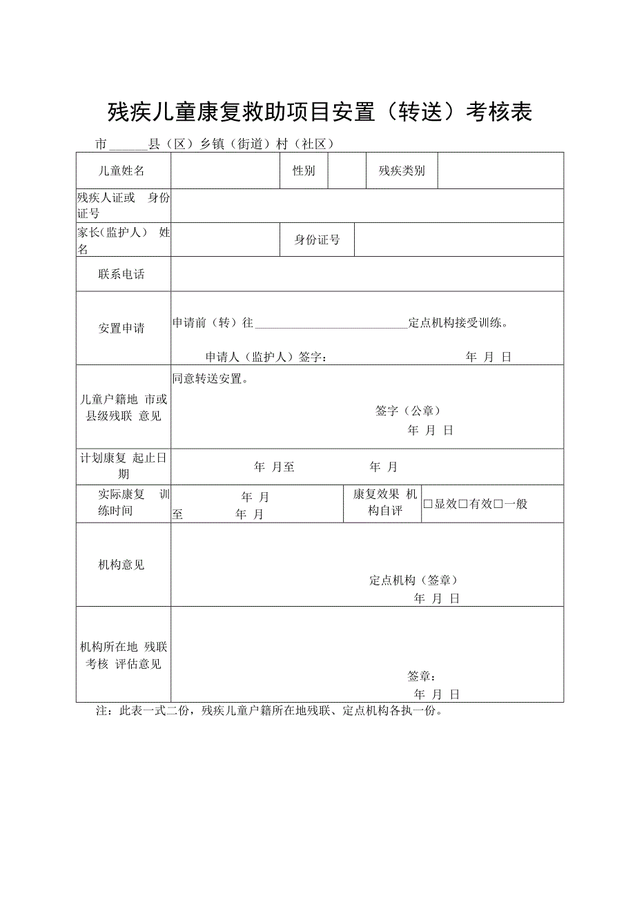 残疾儿童康复救助项目安置转送考核表.docx_第1页