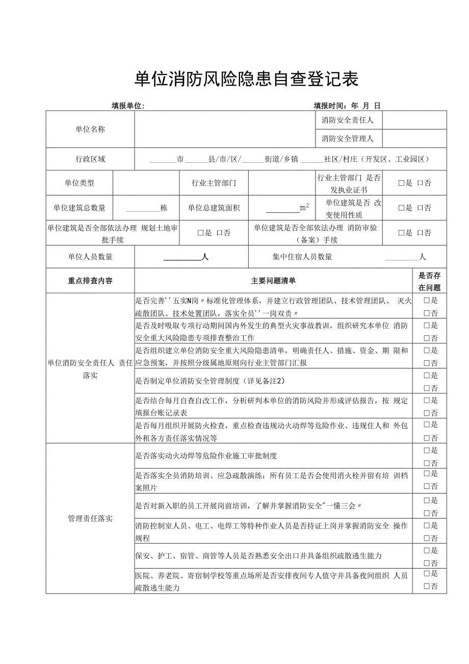 消防风险隐患自查登记表.docx_第1页