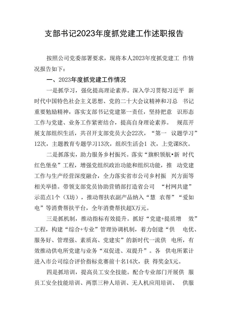 支部书记2023年度抓党建工作述职报告.docx_第1页