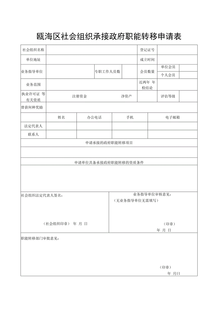 瓯海区社会组织承接政府职能转移申请表.docx_第1页