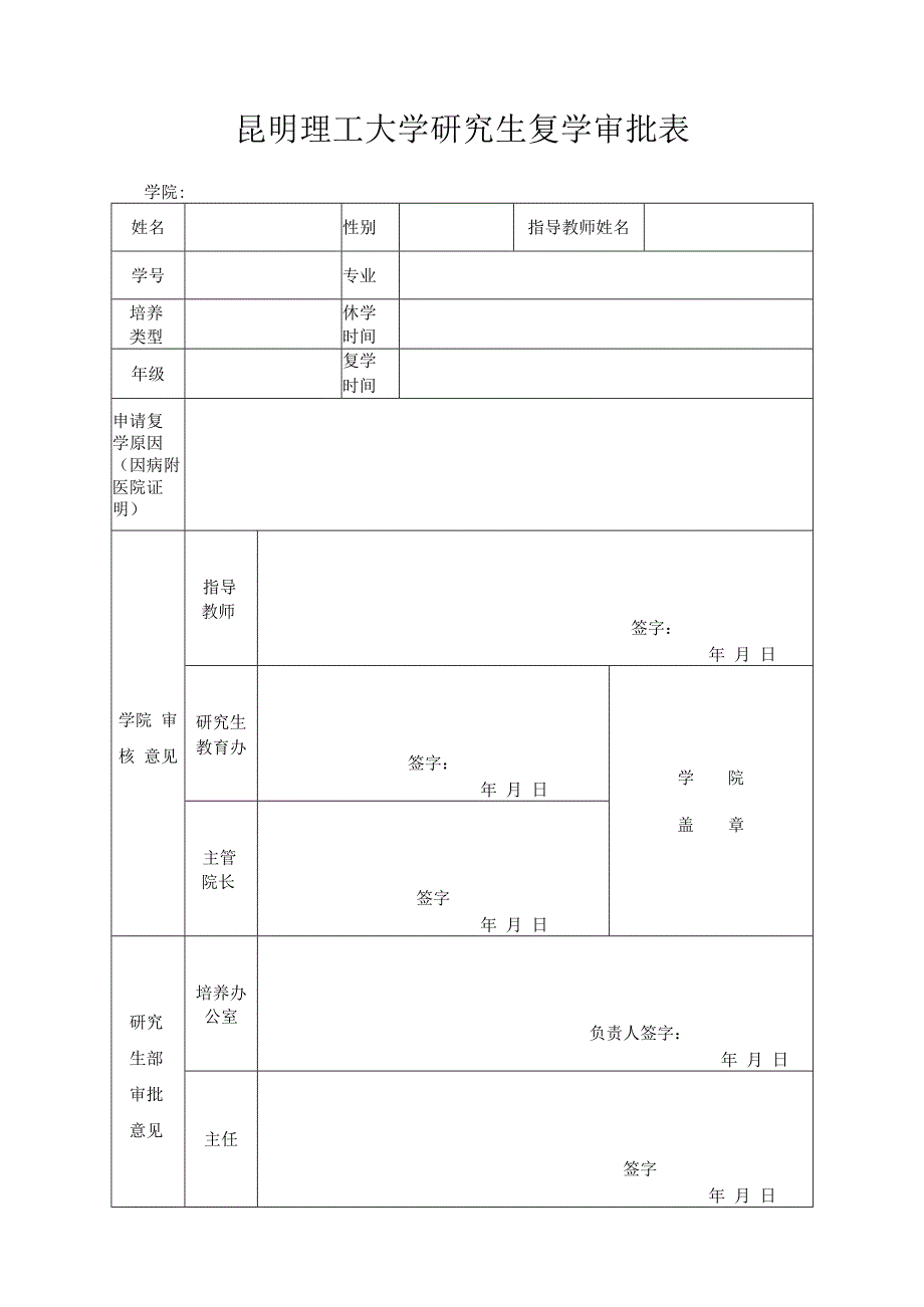 昆明理工大学研究生复学审批表.docx_第1页