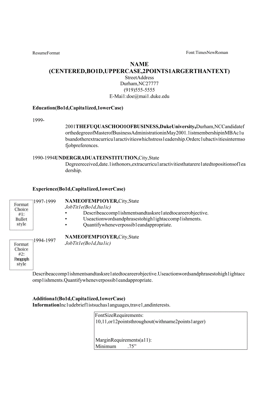 杜克大学英文简历模板Duke+Resume+Template.docx_第1页