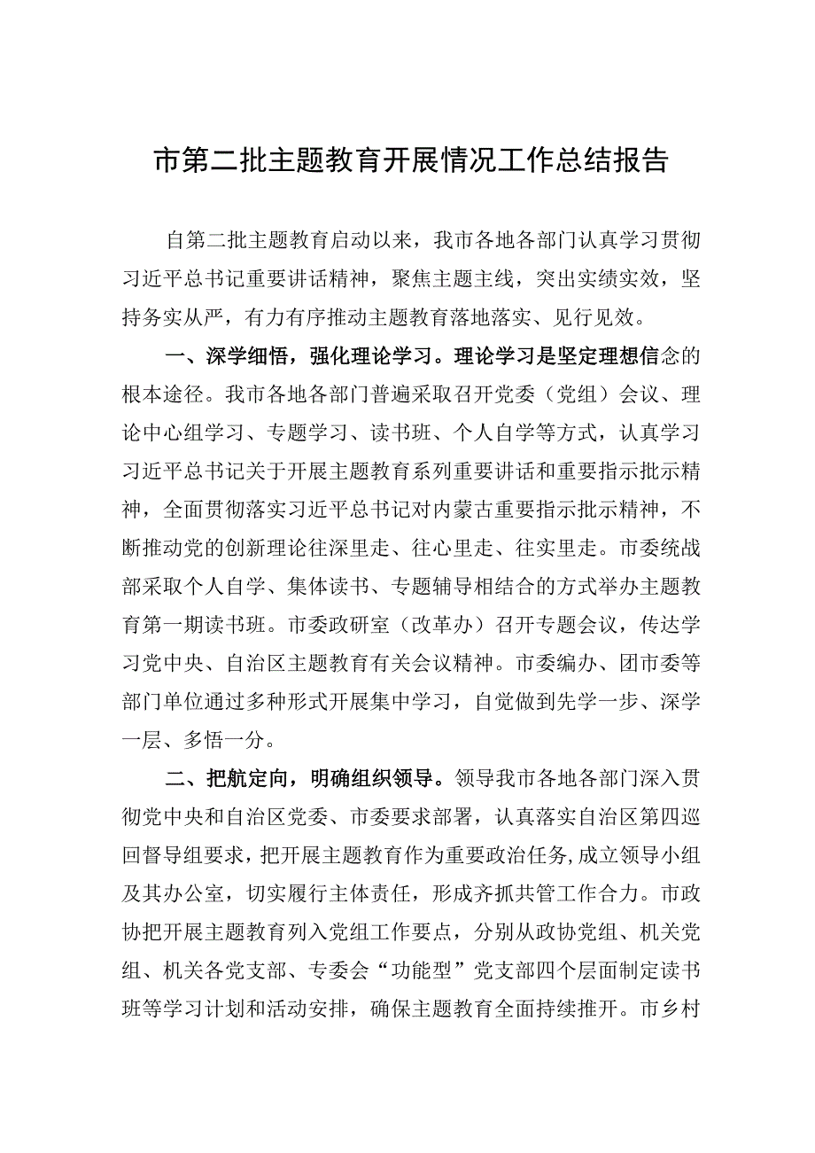 市第二批主题教育开展情况工作总结报告.docx_第1页