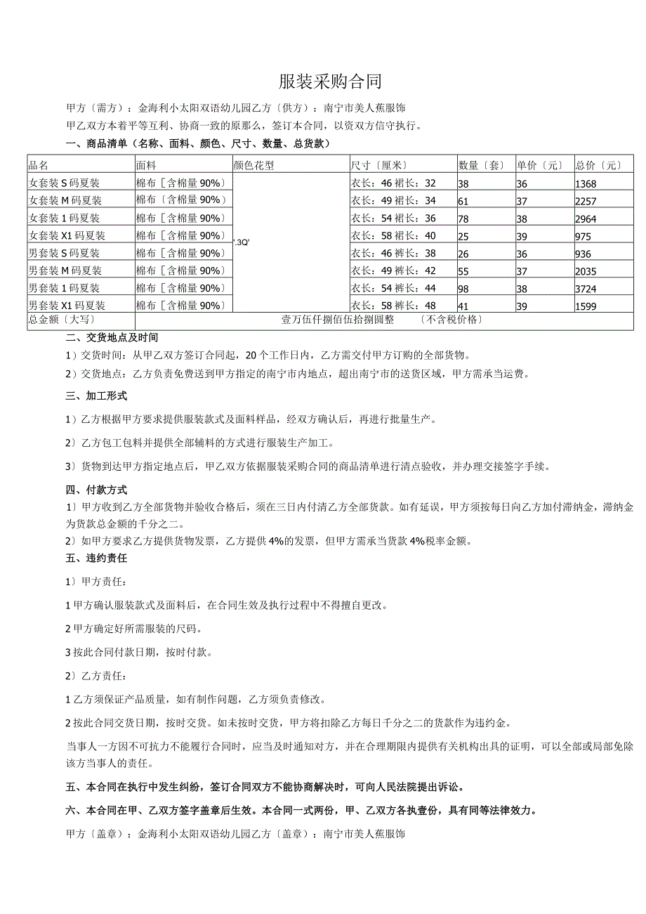 幼儿园服装采购合同(南宁幼儿园园服订购合同范本).docx_第1页