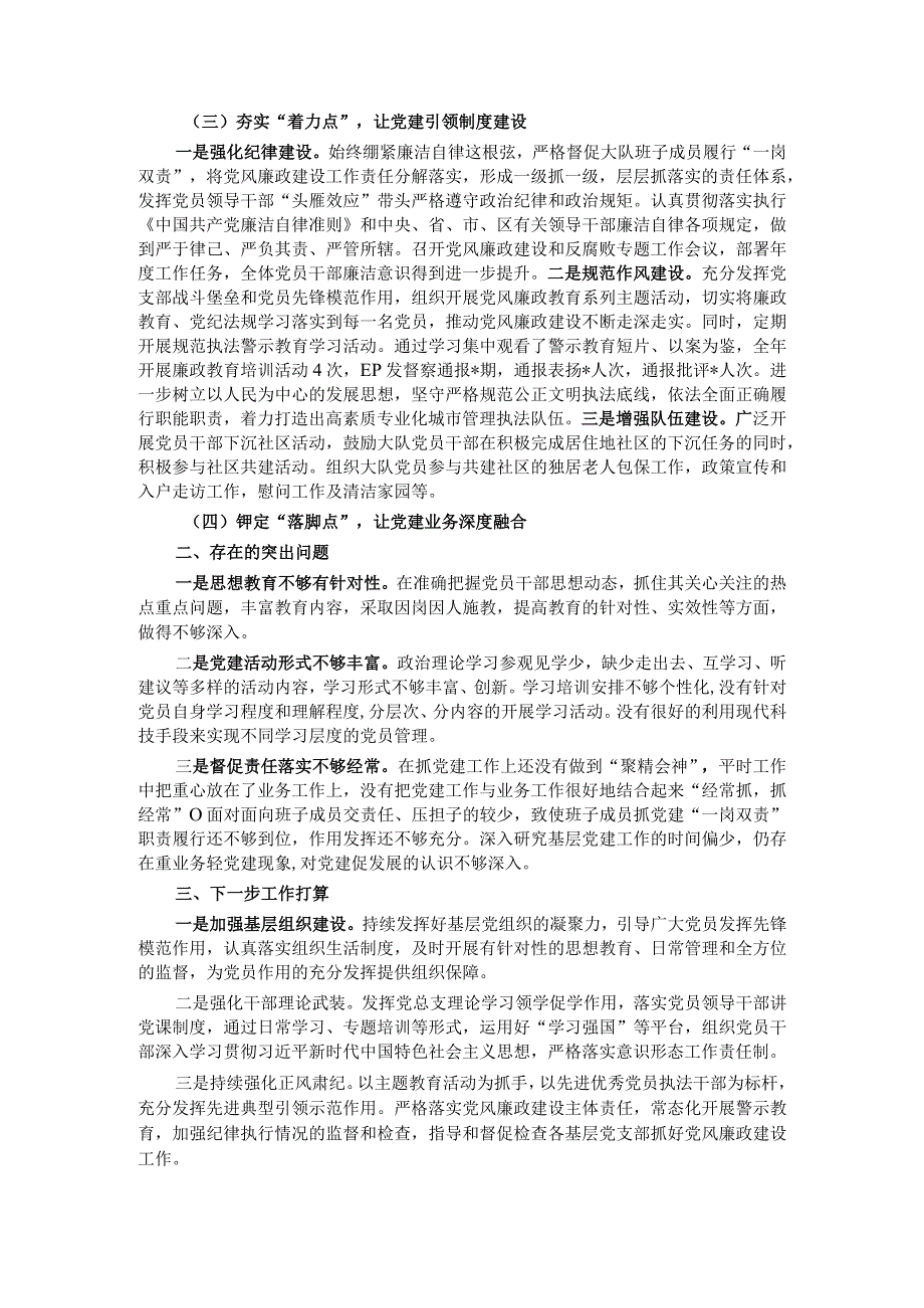 城管执法大队党总支2023年度基层党建工作述职报告.docx_第2页