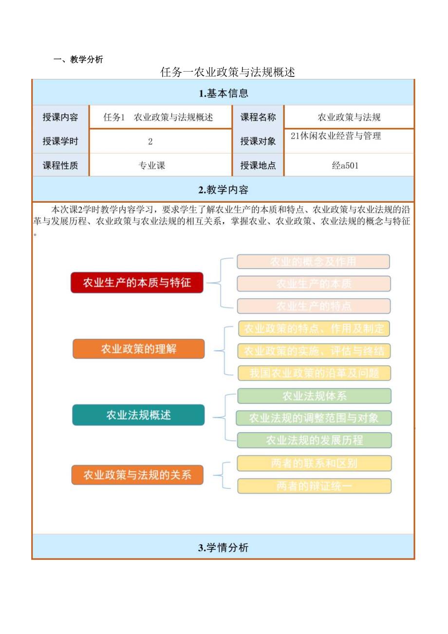 农业政策与法规任务一教案：农业政策与法规概述.docx_第1页