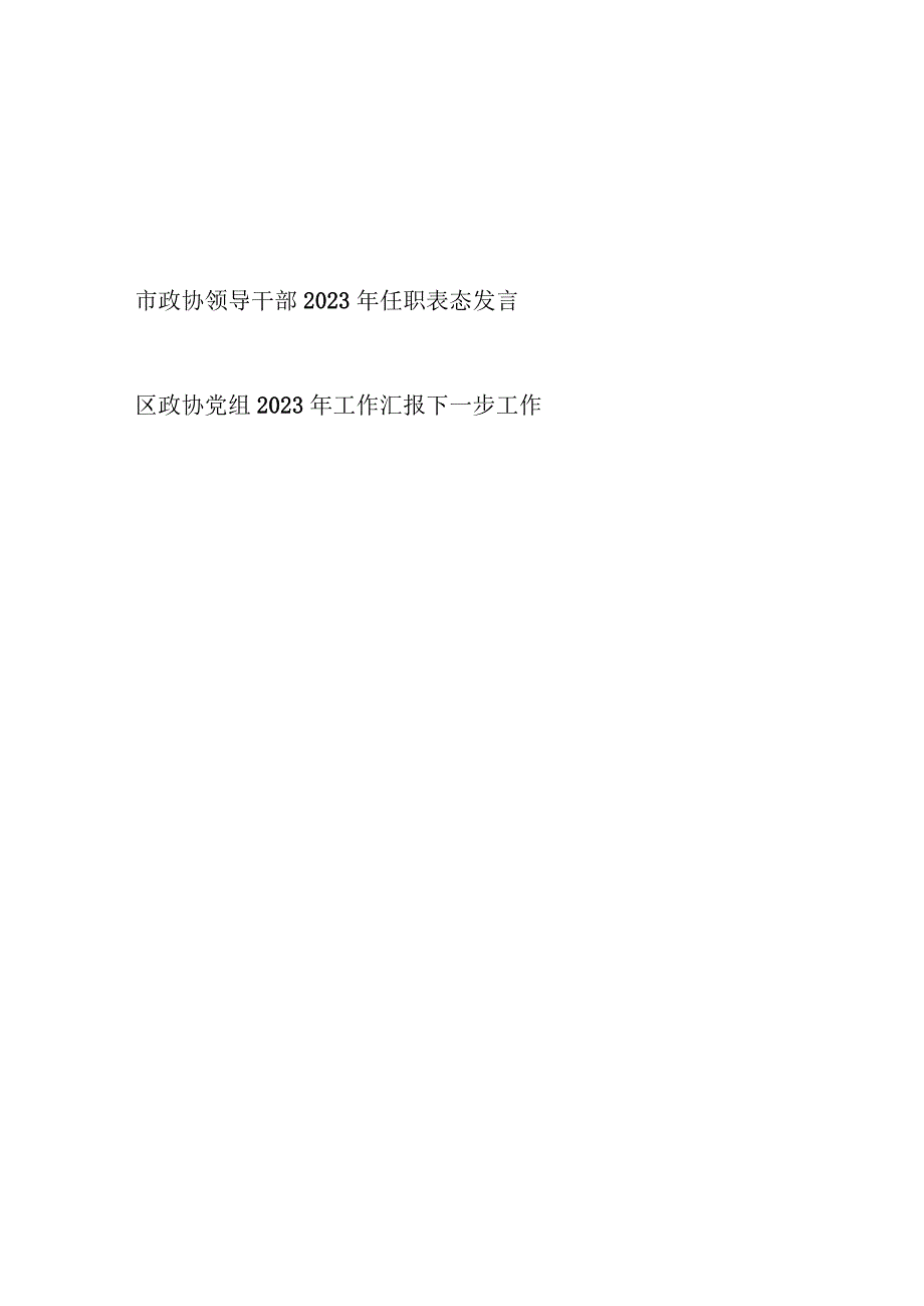 市政协领导干部任职表态发言和区政协党组2023-2024年度工作汇报下一步工作安排.docx_第1页